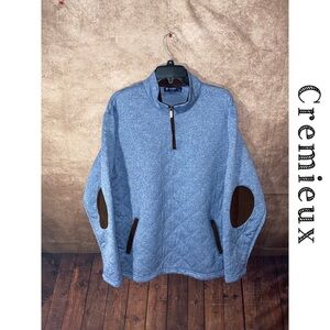 Cremieux 1/4 zip quilted pullover-Men’s sz XL-Light Blue w/brown microsuede-EUC
